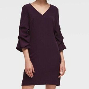 DKNY Donna Karan Sheath Dress Ruched Tiered 3/4 Sleeves  Dark Purple Sz 6